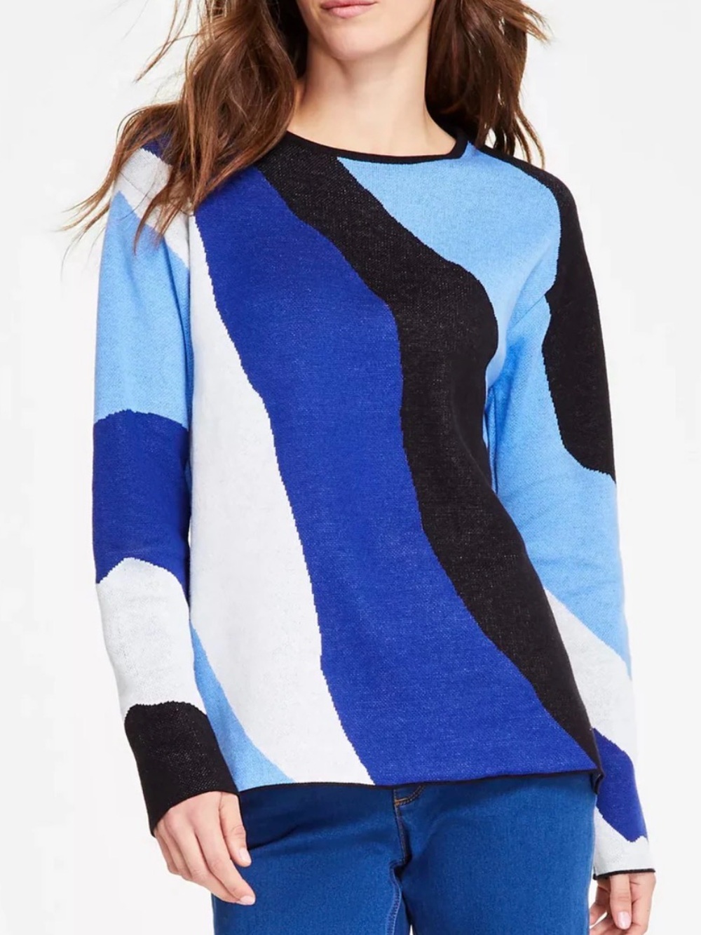 JONES NEW YORK WOMEN'S COLORBLOCKED WAVES ROUND-NECK SWEATER